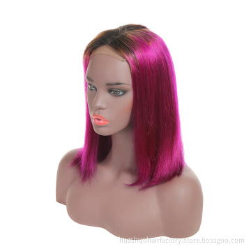 Non Remy Purple Hair Pre-Plucked Natural Hairline And Baby Hair Short Bob Lace Front Wig